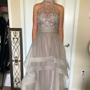 Camille La Vie Beige High Collar Long Prom Dress